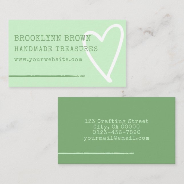 Minimalist Simple Pastel Green Cute Heart Graphic Business Card (Front/Back)