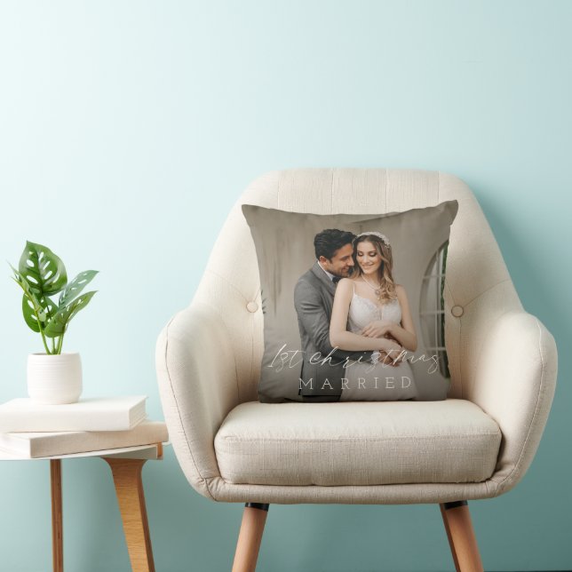 Minimalist Simple Photo First Christmas Elegant Throw Pillow (Chair)