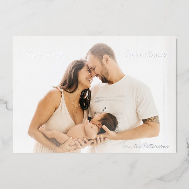 Minimalist Simple Photo Modern Christmas Foil Holiday Card (Front)