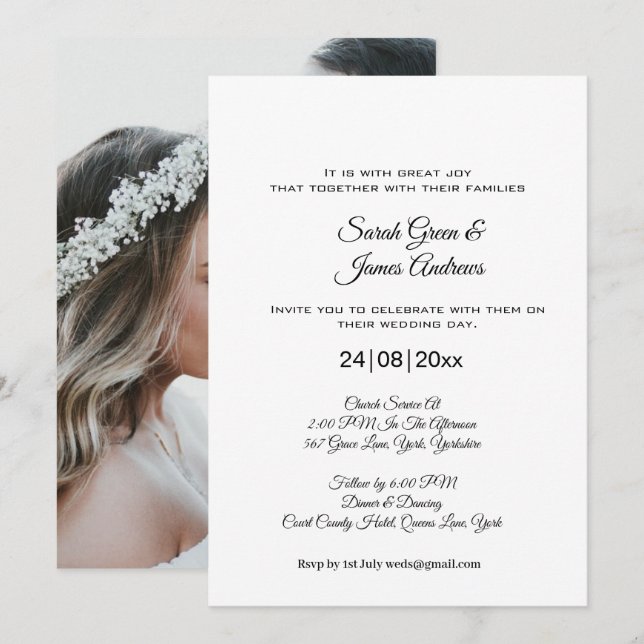 Minimalist Simple Photo Monogram Wedding Invitation (Front/Back)