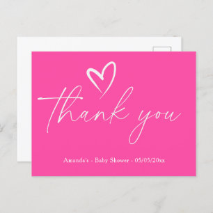 Minimalist Simple Pink Baby shower thank you Postcard