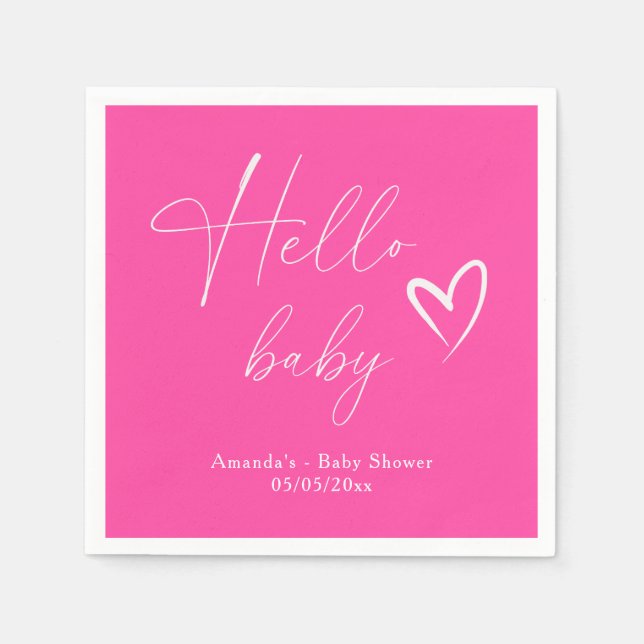 Minimalist Simple Pink Hello Baby Napkin (Front)