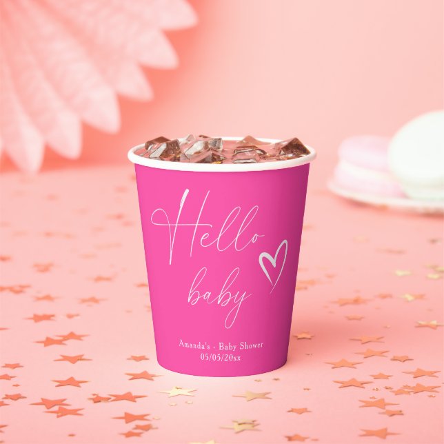 Minimalist Simple Pink Hello Baby Paper Cups (Insitu)