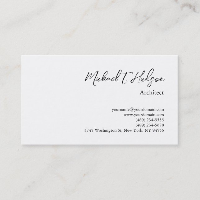 Minimalist Simple Plain Architect Classical White Business Card (Front)