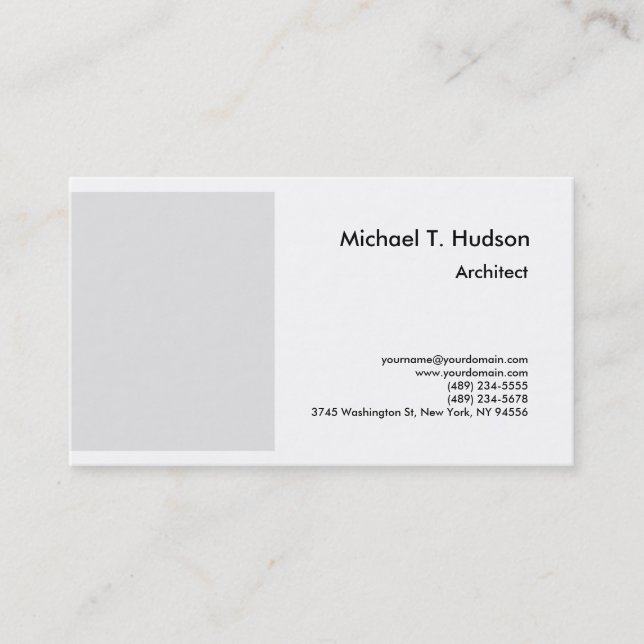Minimalist Simple Plain Architect Grey White Business Card (Front)