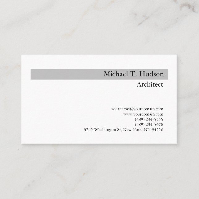 Minimalist Simple Plain Architect Grey White Business Card (Front)