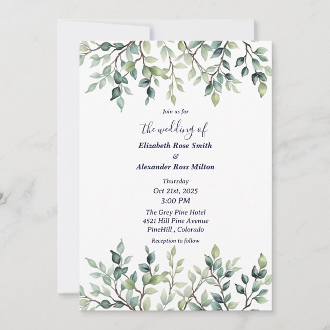 Minimalist Simple Pretty leaves branches wedding Invitation (Front)