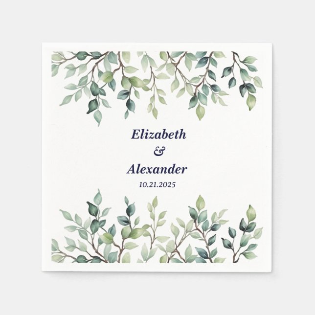 Minimalist Simple Pretty leaves branches wedding Napkin (Front)