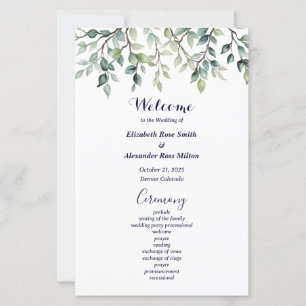 Minimalist Simple Pretty leaves wedding program