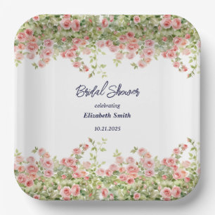 Minimalist Simple Pretty rose vine bridal shower Paper Plate