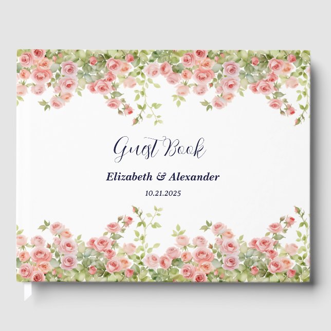 Minimalist Simple Pretty rose vine floral wedding  Guest Book (Front)
