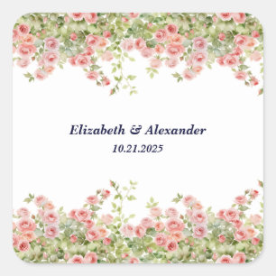 Minimalist Simple Pretty rose vine floral wedding Square Sticker