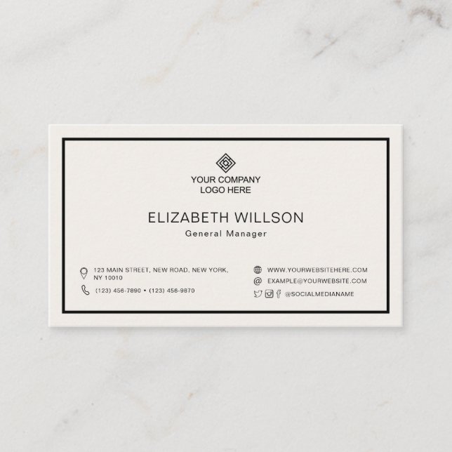 Minimalist Simple Professional Business Logo Ivory Card (Front)