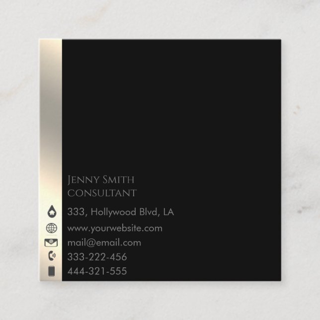Minimalist simple professional gold black square business card (Front)
