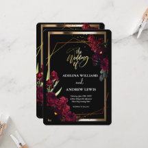 Minimalist Simple Red Rose,Gold Frame invitation 