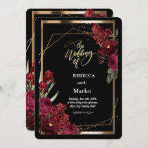 Minimalist Simple Red Rose,Gold Frame invitation 