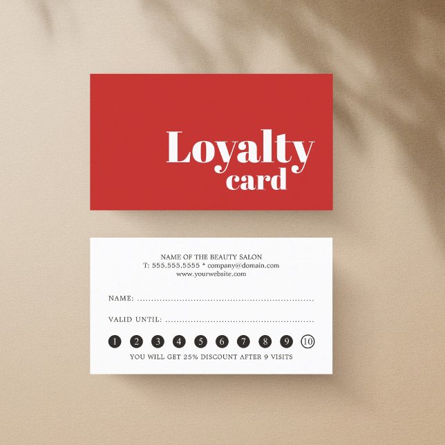 Minimalist Simple Red White Bold Loyalty Card (Creator Uploaded)