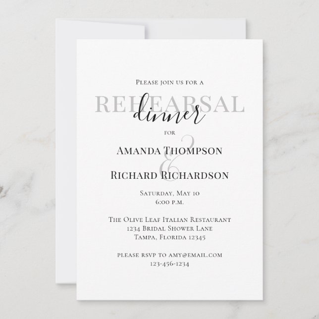 Minimalist Simple Rehearsal Dinner Elegant Invitation (Front)