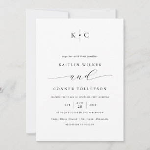 Minimalist Simple Romantic Black and White Wedding Invitation