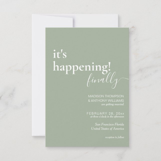 Minimalist Simple Sage Green Photo Wedding Invitation (Front)