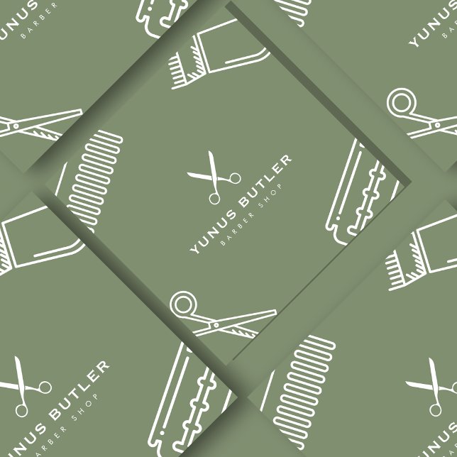 Minimalist Simple Scissor Barbershop Sage Green Square Business Card (Creator Uploaded)
