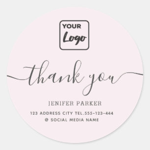 Minimalist simple script custom logo thank you cla classic round sticker