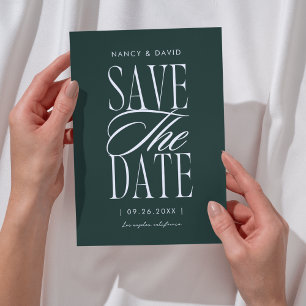 Minimalist Simple Script Forest Green Wedding Save The Date