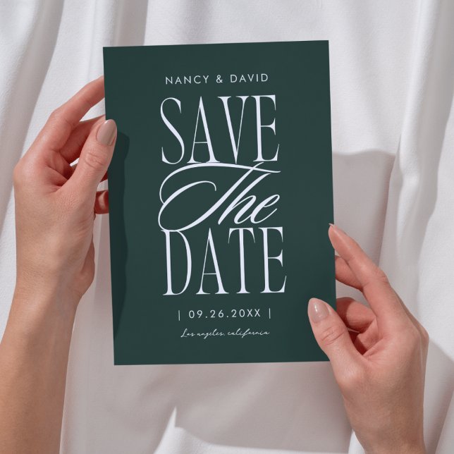 Minimalist Simple Script Forest Green Wedding Save The Date (Creator Uploaded)