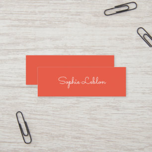 Minimalist Simple Script Name Orange-Red Mini Business Card