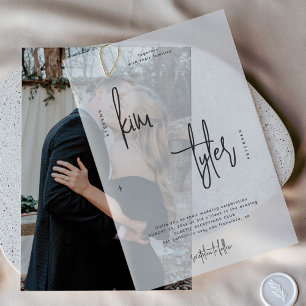 Minimalist simple script overlay wedding vellum invitations
