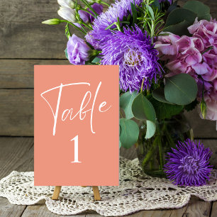 Minimalist simple script Peach wedding Table Number