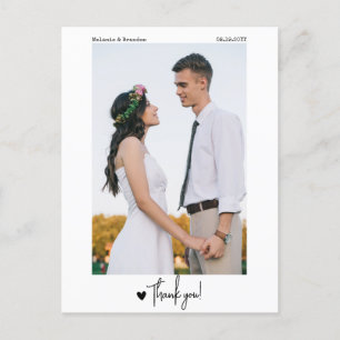 Minimalist Simple Script Photo Thank You Wedding Postcard