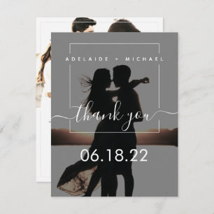 Minimalist Simple Script Wedding 3 Photo Collage Thank You Card