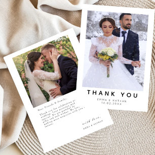 Minimalist Simple Script with Heart Wedding Photo  Thank You Card