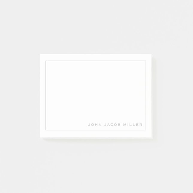 Minimalist Simple Silver Grey Square Border Post-it Notes (Front)