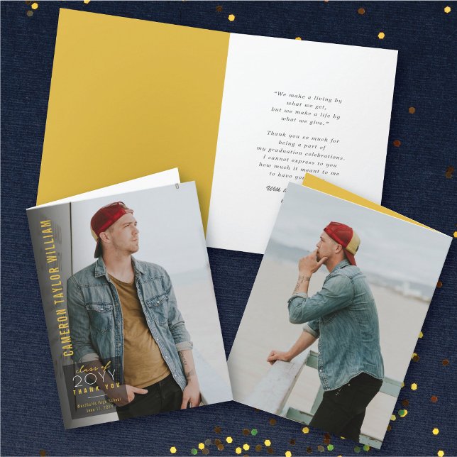 Minimalist Simple Square Modern Photo Graduation Thank You Card (Modern Minimalist Simple Transparent Black Square Photo Graduation Thank You Note Card @ Zazzle)