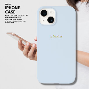 Minimalist Simple Stylish Chic Blue Gold Monogram iPhone 14 Case