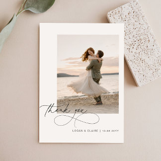 Minimalist Simple Stylish Script Wedding Photo Thank You Card