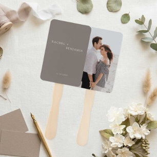 Minimalist Simple Taupe wedding Photo Custom Hand Fan