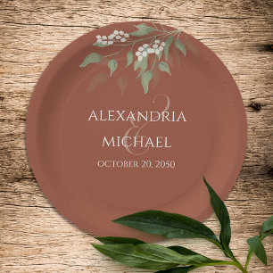 Minimalist Simple Terracotta Wedding Calligraphy Paper Plate