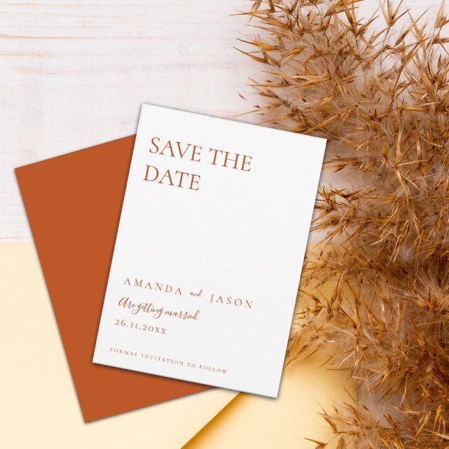 Minimalist Simple Terracotta Wedding Save The Date (Creator Uploaded)