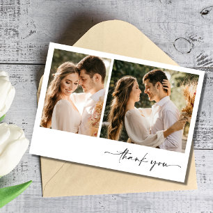 Minimalist Simple Two Photo Wedding Thank You Card