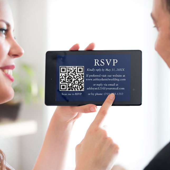 Minimalist Simple Wedding Blue QR RSVP Card (Creator Uploaded)