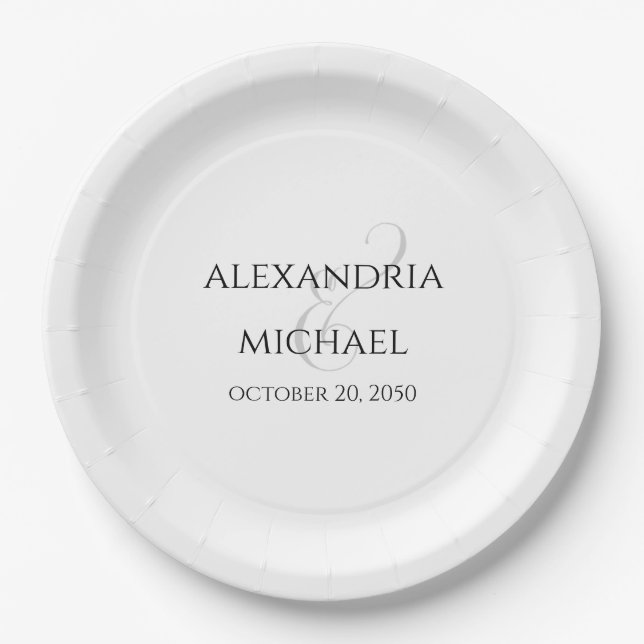 Minimalist Simple Wedding Calligraphy Template Paper Plate (Front)