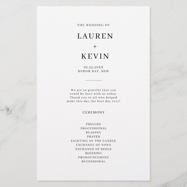 Minimalist Simple Wedding Ceremony Program (Front)