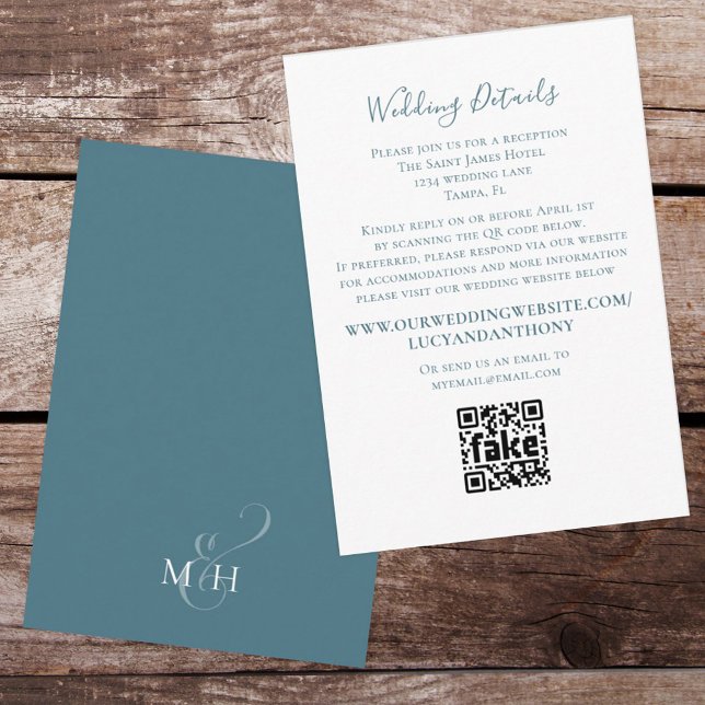 Minimalist Simple Wedding Details QR Code Blue Enclosure Card (Creator Uploaded)