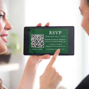 Minimalist Simple Wedding Green QR RSVP Card