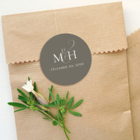 Minimalist Simple Wedding Monogram Brown Grey