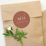 Minimalist Simple Wedding Monogram Terracotta Classic Round Sticker<br><div class="desc">A simple thank you favour monogram envelope seal label sticker template. this design features a terracotta terra cotta rust colour and a minimalist simple thank you template, favour sticker label decal layout, modern elegant classic formal reception, wedding bride-groom names, candy buffet bar cookie, create your labels, doggie pet treat to...</div>