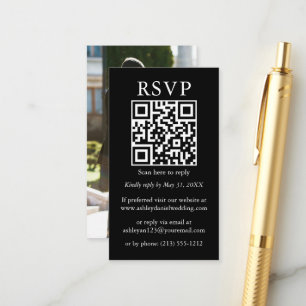 Minimalist Simple Wedding QR Photo Black RSVP Enclosure Card